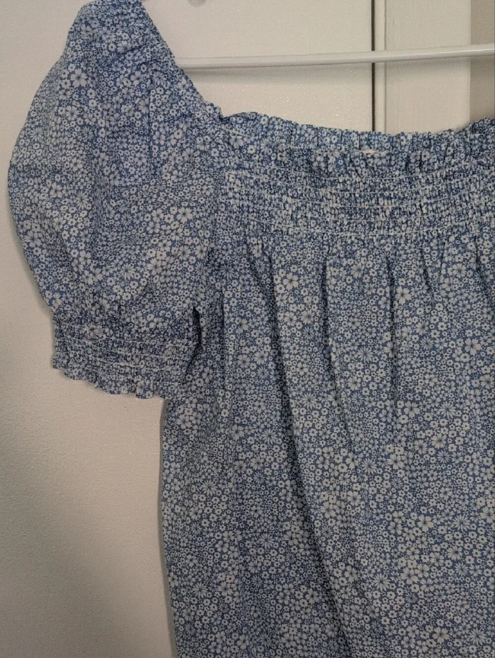 J. Crew Blue & White Puff Sleeve Blouse